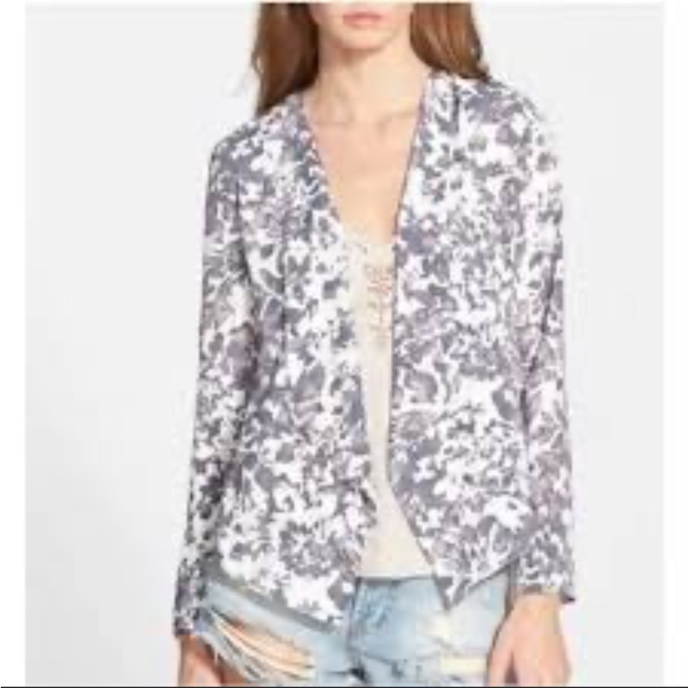 Astr The Label Women's Floral Gray White Purple Open Lightweight Blazer XS